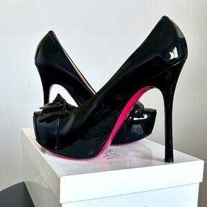 Luciano Padovan Black Patent Bowtie Platform Pumps Sz 40/ US 10